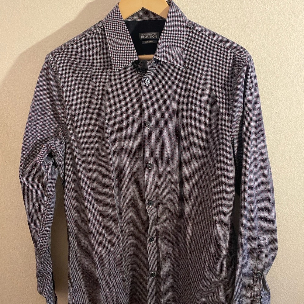Kenneth Cole Men's Button Down Shirt - Gray and Red Pattern